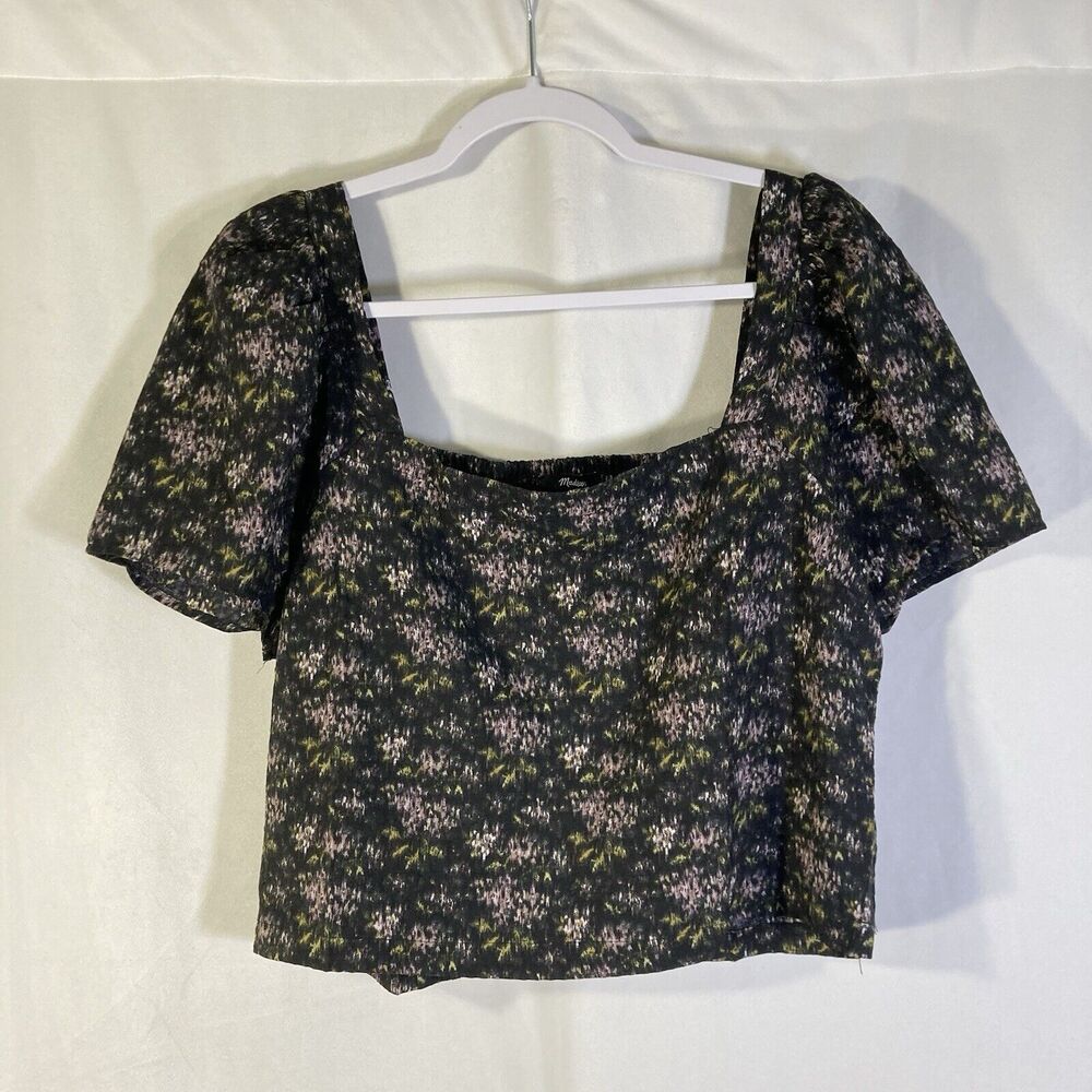 MADEWELL black purple green smocked short sleeve cropped top bust 38"
